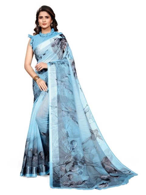 

KALINI Women Blue & Grey Floral Printed Saree