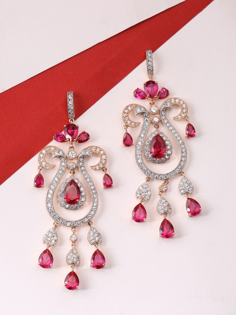 

Tistabene Women Pink & White Stone Contemporary Drop Earrings