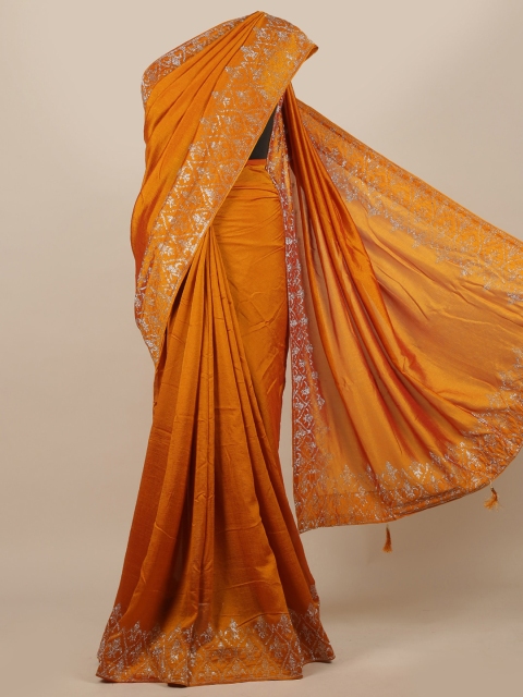 

Pothys Mustard & Steel Embellished Jute Silk Saree