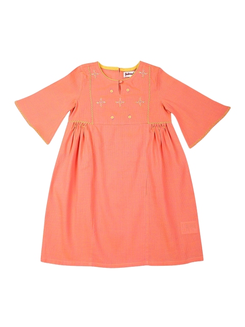 

Fabindia Girls Orange Embroidered Flared Sleeves Cotton A-line Kurta