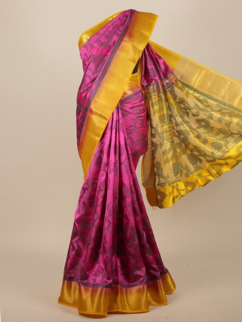 

Pothys Pink & Yellow Jute Silk Saree