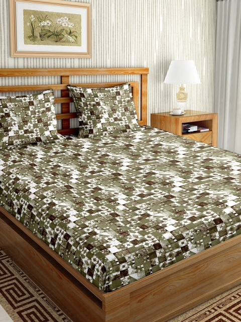 

BELLA CASA Green & White Geometric 180 TC King Bedsheet with 2 Pillow Covers