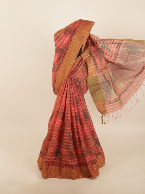 

Pothys Pink Ethnic Motifs Hand Printed Saree