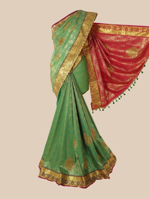 

Pothys Green & Gold-Toned Woven Design Zari Pure Silk Kanjeevaram Saree