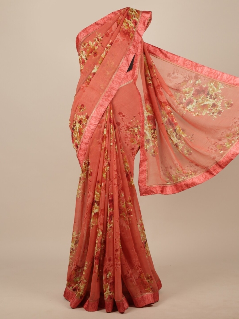 

Pothys Pink & White Floral Poly Chiffon Saree