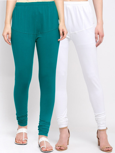 

KLOTTHE Women Pack Of 2 Solid Churidar-Length Cotton Leggings, Teal