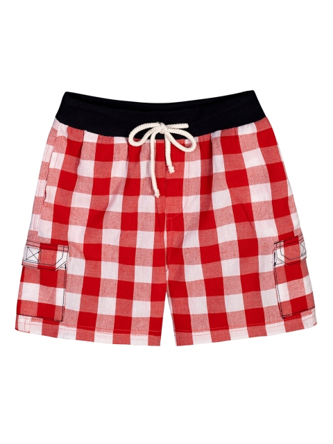

Budding Bees Boys Red Checked Mid-Rise Regular Shorts