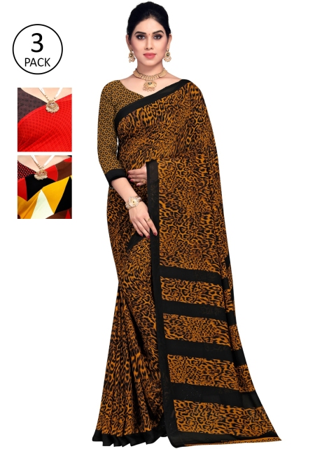 

KALINI Pack Of 3 Sarees, Mustard