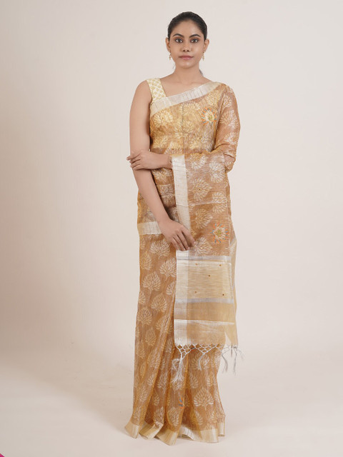 

Pothys Brown & Silver-Toned Ethnic Motifs Tissue Saree