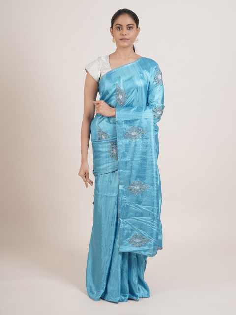 

Pothys Blue & White Ethnic Motifs Embroidered Art Silk Saree