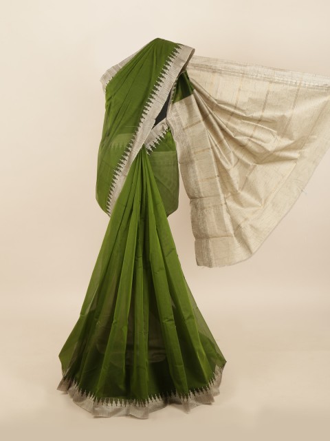 

Pothys Olive Green & Beige Solid Saree