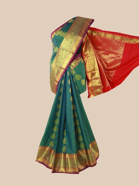 

Pothys Green & Pink Ethnic Motifs Zari Pure Silk Kanjeevaram Saree