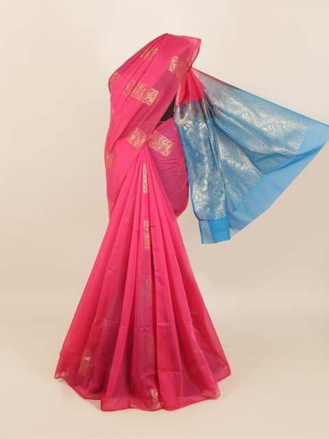 Pothys Pink & Turquoise Blue Silk Cotton Saree