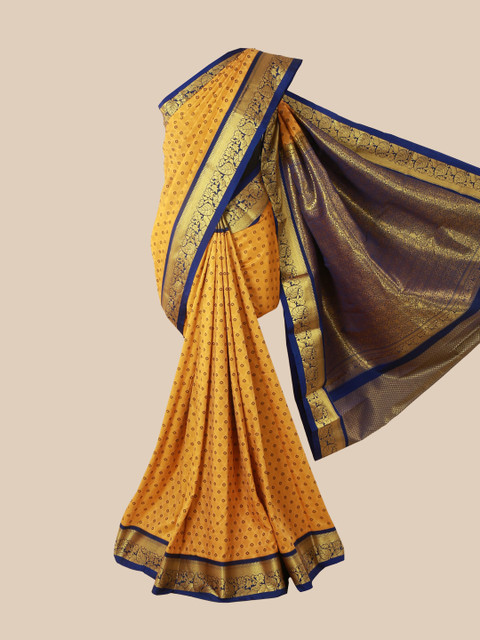 

Pothys Yellow & Blue Woven Design Pure Silk Kanjeevaram Saree
