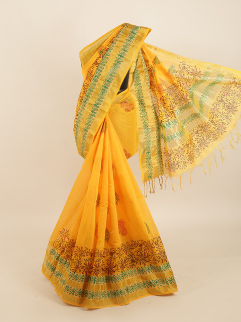 

Pothys Yellow & Brown Ethnic Motifs Saree