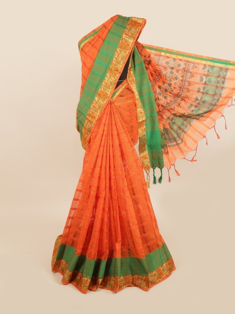 

Pothys Orange & Green Checked Saree