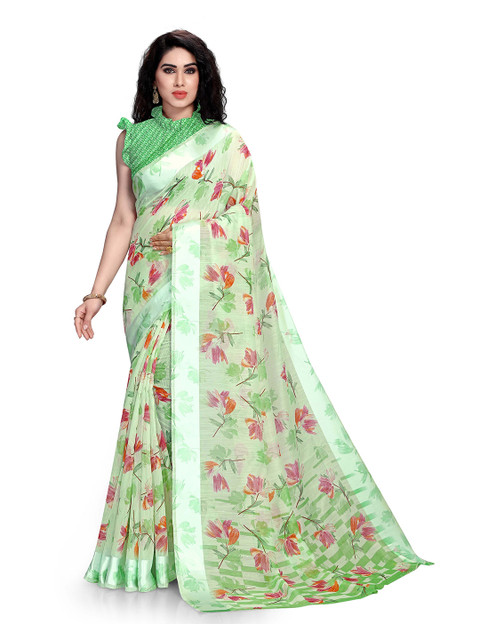 

KALINI Women Green & Pink Floral Printed Saree