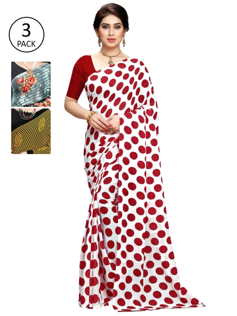 

KALINI Pack of 3 Poly Georgette Sarees, Grey