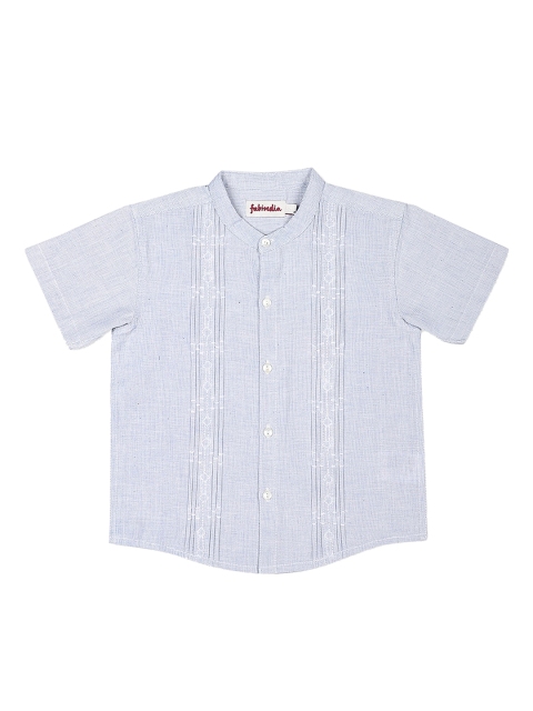 

Fabindia Boys Blue Geometric Embroidered Pure Cotton Casual Shirt