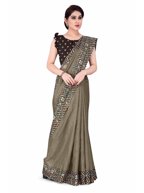 KALINI Women Khaki & Golden Kota Doria Printed Saree