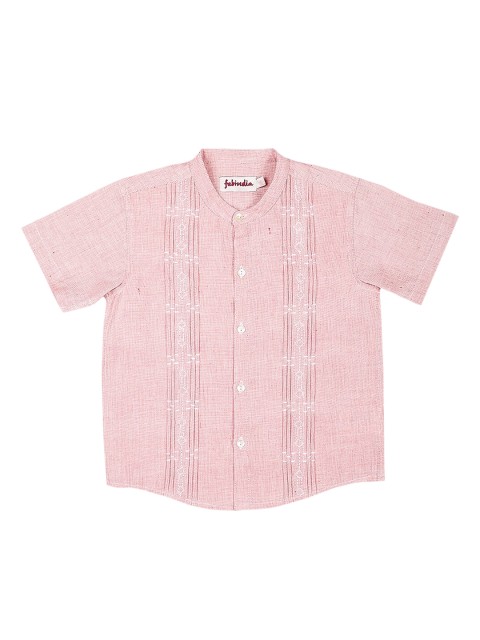 

Fabindia Boys Peach-Coloured Geometric Embroidered Pure Cotton Casual Shirt