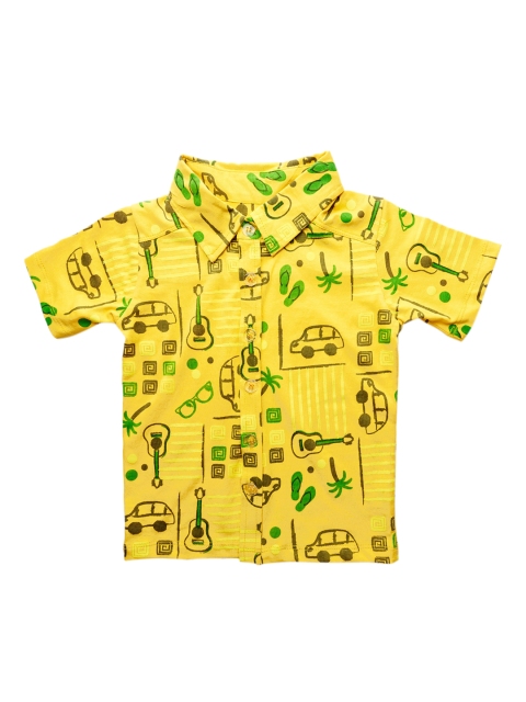 

You Got Plan B Boy Yellow & Black Conversational Printed Pure Cotton Casual Shirt