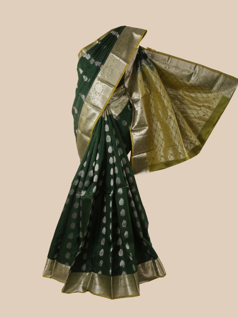 Pothys Green & Silver-Toned Woven Design Zari Pure Silk Kanjeevaram Saree