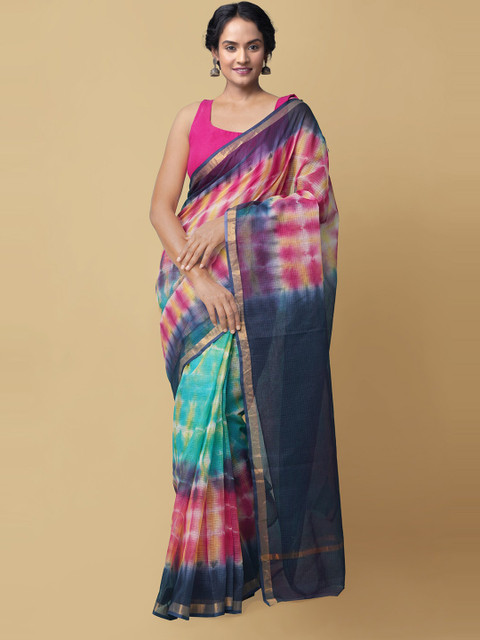 

Unnati Silks Blue & Pink Leheriya Zari Pure Cotton Kota Saree