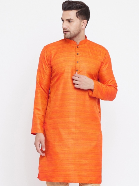 

VASTRAMAY Men Orange Silk Blend Kurta