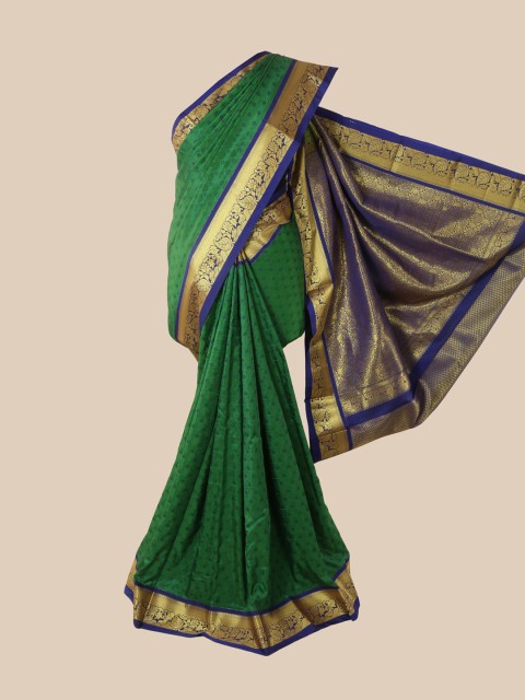 

Pothys Green & Gold-Toned Woven Design Pure Silk Kanjeevaram Saree