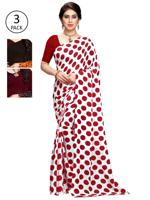 

KALINI Pack Of 3 Printed Saree, White