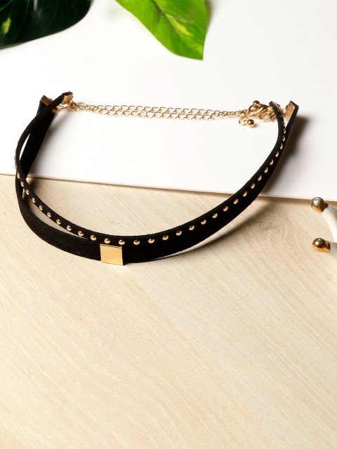 

AQUASTREET Set of 2 Black & Gold-Toned Gold-Plated Choker Necklace