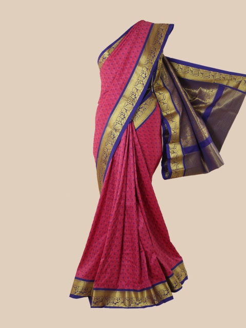 

Pothys Pink & Purple Floral Zari Pure Silk Kanjeevaram Saree