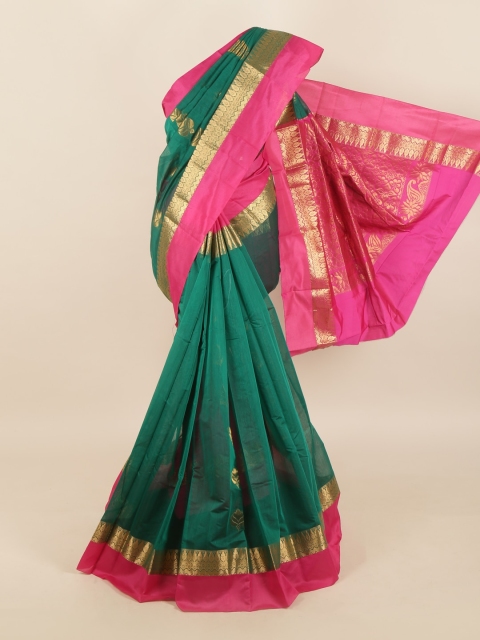 

Pothys Green & Pink Ethnic Motifs Woven Design Zari Saree