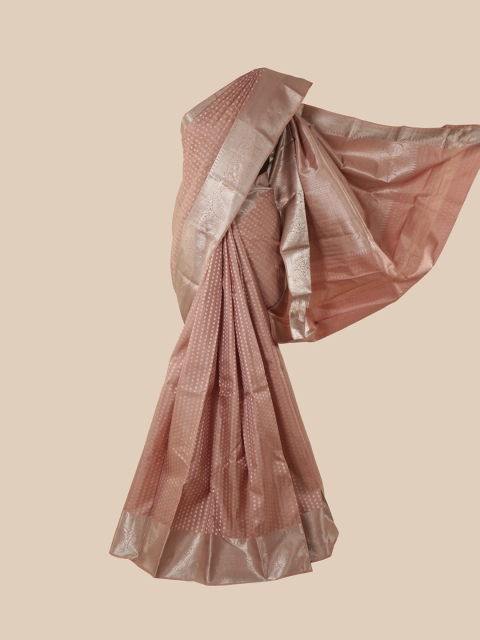 

Pothys Brown & Silver-Toned Ethnic Motifs Zari Pure Silk Kanjeevaram Saree