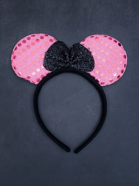 

Golden Peacock Women Pink & Black Micky Mouse Ears Bow Sequin Embellished Hairband