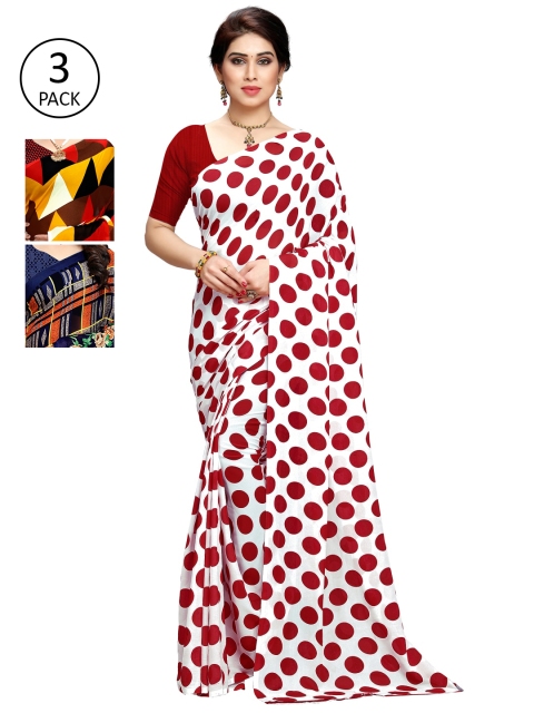 

KALINI Pack of 3 Poly Georgette Saree, Red