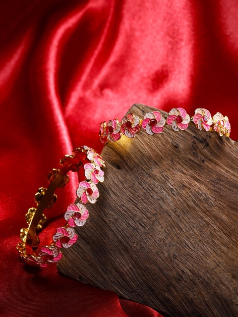 

Priyaasi Gold-Plated Pink & White Stone-Studded Handcrafted Meenakari Bangles