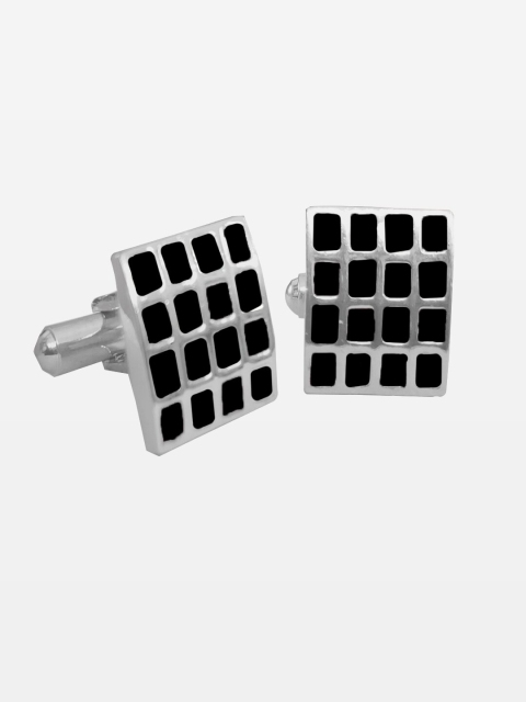 

Blacksmith Silver-Toned & Black Cufflink