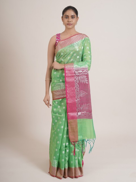 

Pothys Green & Pink Ethnic Motifs Zari Saree
