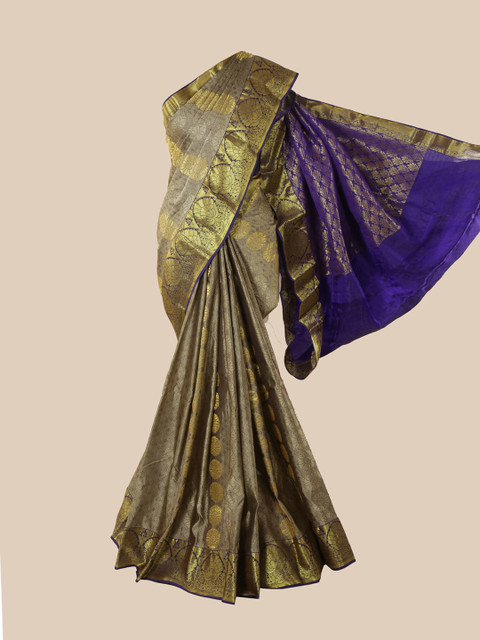 

Pothys Grey & Blue Woven Design Zari Pure Silk Kanjeevaram Saree
