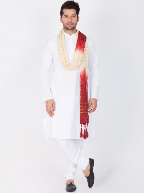 

VASTRAMAY Men White Kurta with Churidar & With Dupatta