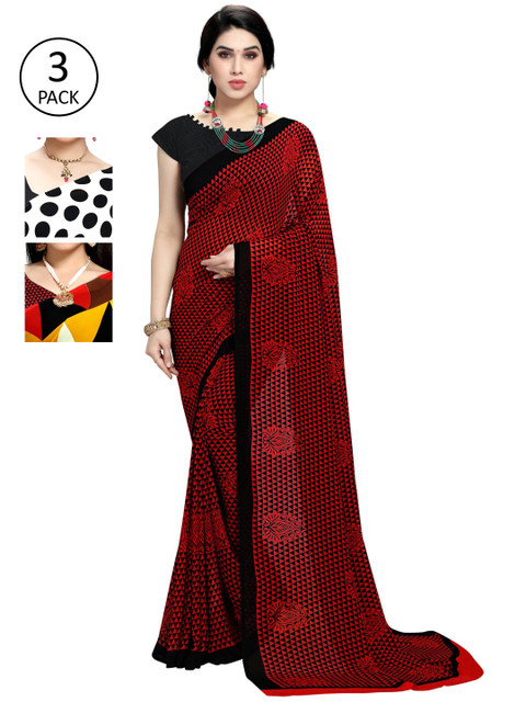 

KALINI Women Pack of 3 Printed Sarees, White