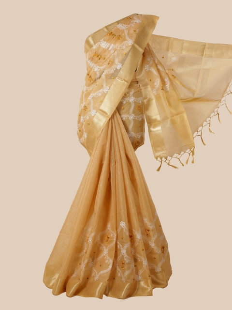 

Pothys Brown & White Floral Zari Tissue Saree