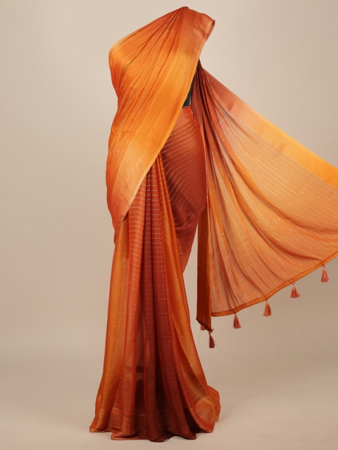 

Pothys Mustard Yellow & Brown Striped Zari Saree