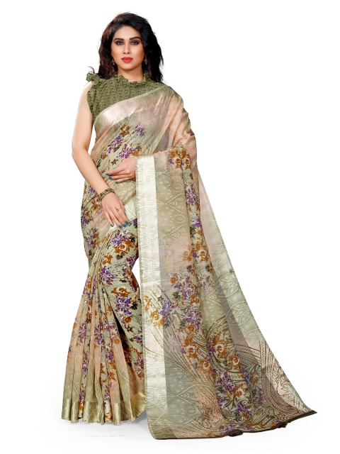 

KALINI Green & Purple Floral Zari Bagh Saree