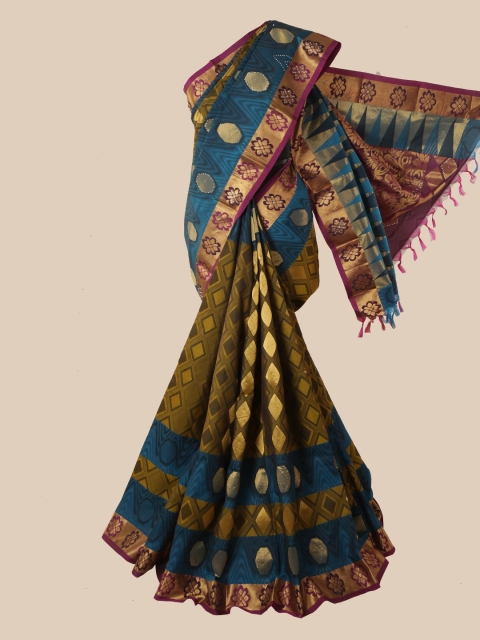 

Pothys Green & Blue Zari Pure Silk Kanjeevaram Saree