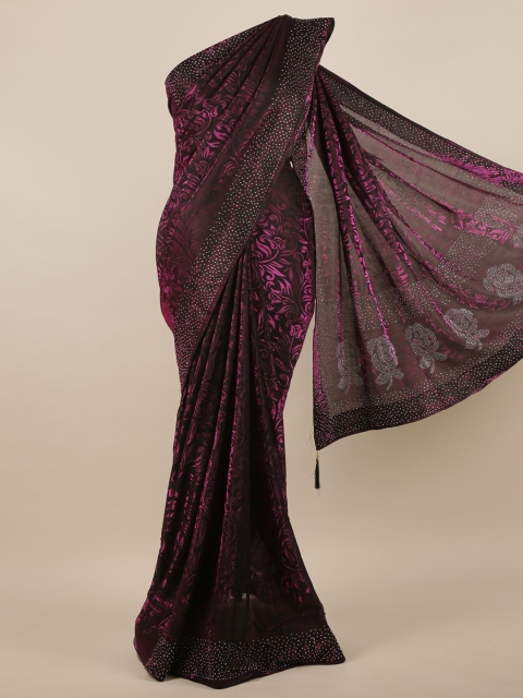 

Pothys Violet Ethnic Motifs Beads and Stones Jute Silk Saree