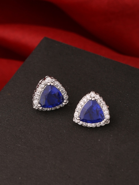 

Tistabene Rhodium-Plated & Blue Stones Studded Contemporary Studs Earrings
