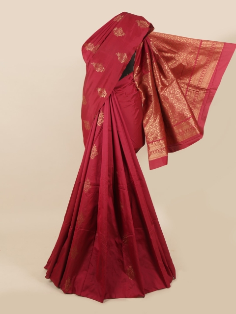 

Pothys Maroon & Gold-Toned Woven Design Art Silk Saree